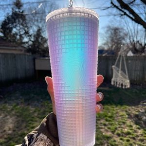 Starbucks 2022 Spring Soft Touch White Frosted Pearl Grid Iridescent Tumbler